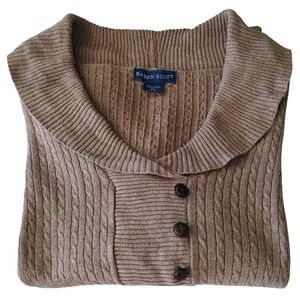 Karen Scott Shawl Collar Sweater Long Sleeve Cable Knit Brown Pullover Womens XL